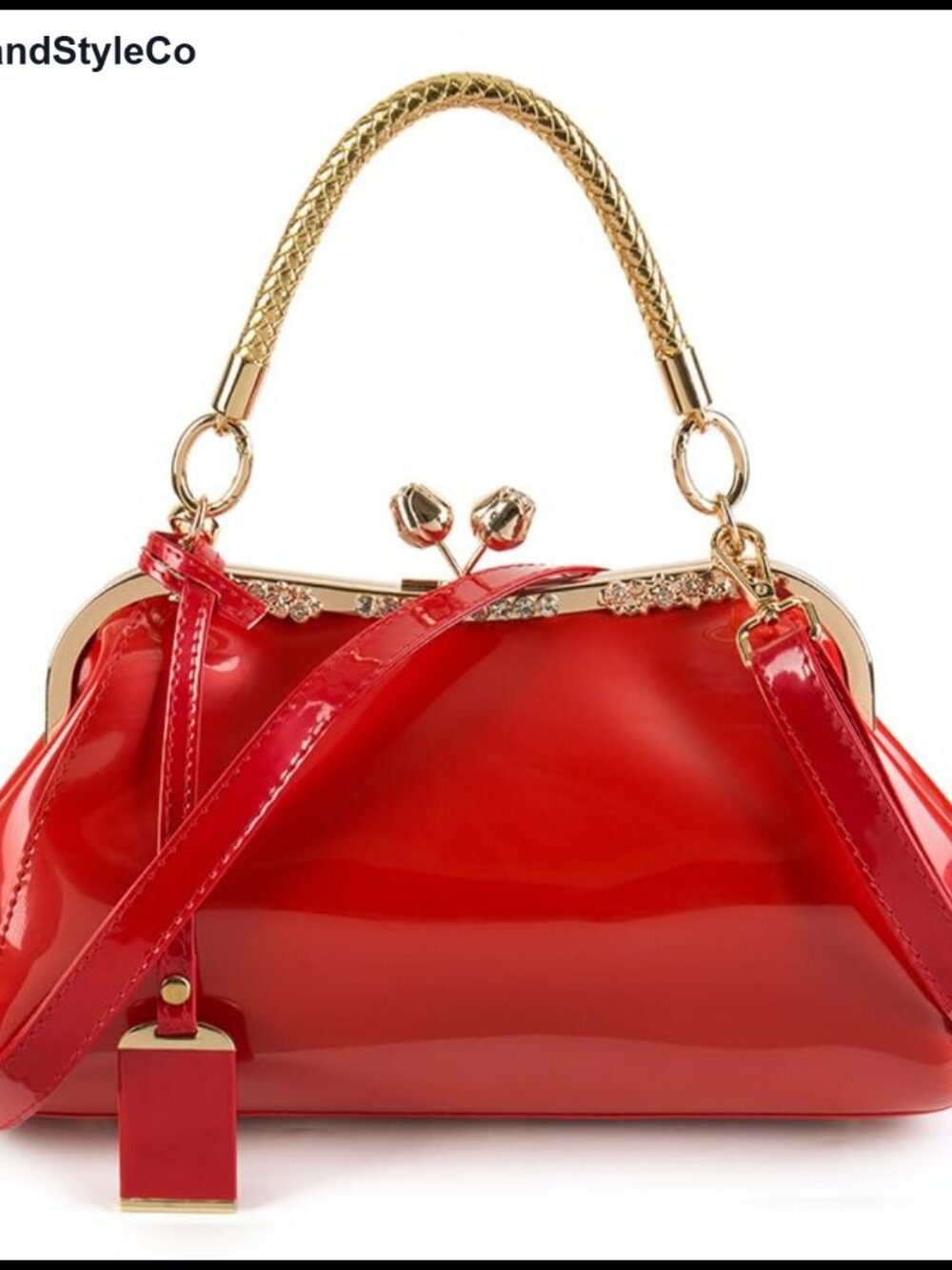 Women Patent Leather Evening Bag Kiss-Lock Handbag Purse for Wedding Party